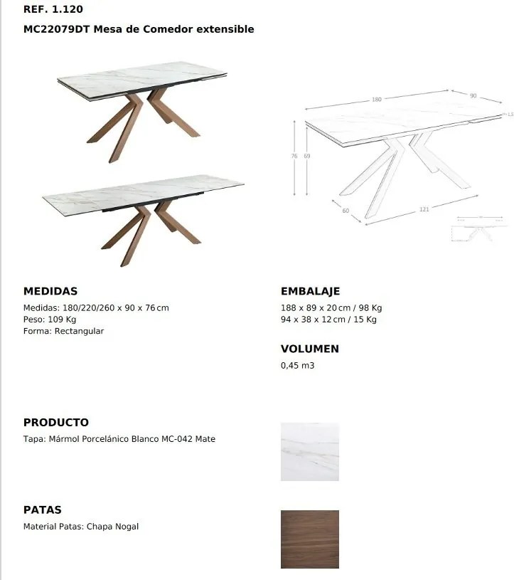 Masa extensibila deosebita design LUX Walnut-Marble 180-260x90cm