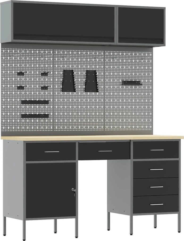 vidaXL Set de dulapuri de lucru cu sertar cu depozitare 8 pcs Negru