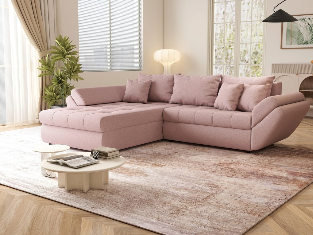 Colțar extensibil dumonde cu ladă de depozitare si sezut confortabil din spuma high-density, Loana Enjoy Flamingo 270x185 cm