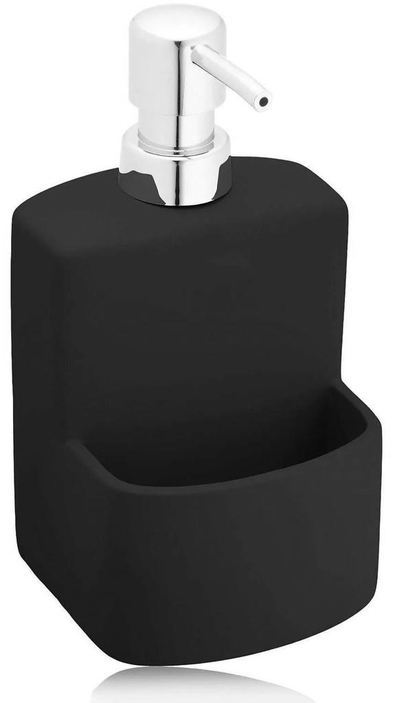 Dispenser sapun lichid cu suport burete FESTIVAL BLACK, 380 ml, WENKO