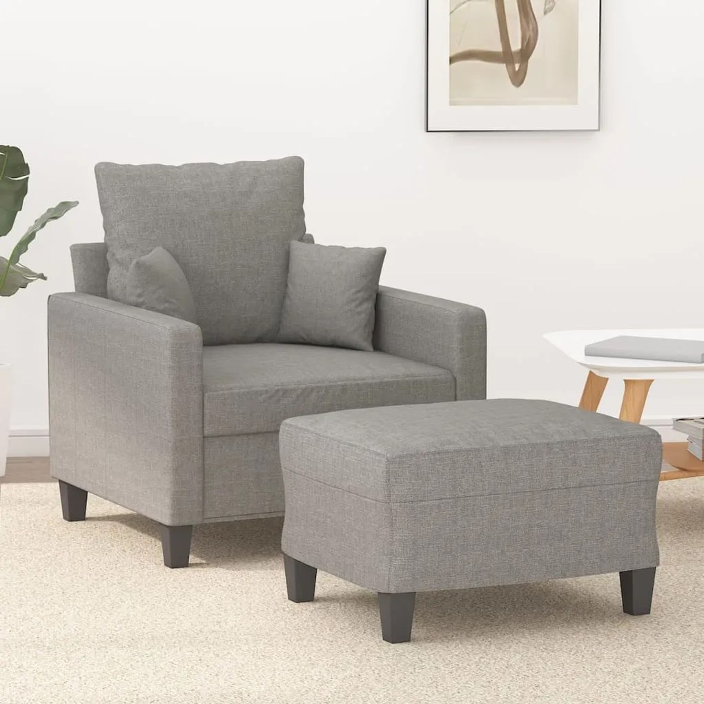 3153437 vidaXL Fotoliu canapea cu taburet, gri deschis, 60 cm, textil