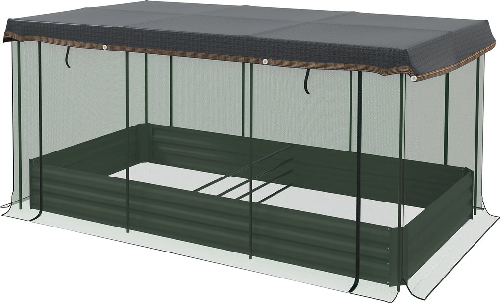 Outsunny Pat înalt cu plasă de protecție pentru păsări și protecție solară, carcasă metalică, 230x110x110 cm, Gri/Verde/Negru | Aosom Romania