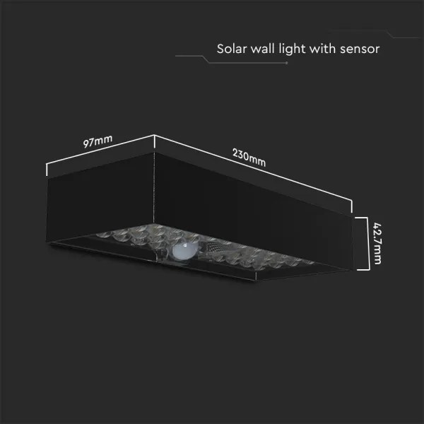 Aplică LED solară cu senzor LED/6W/3,7V IP65 4000K negru