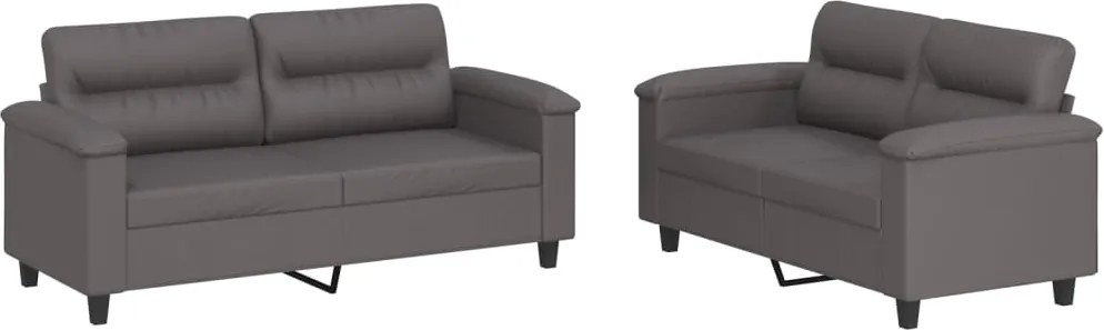 vidaXL Set de canapele cu perne, 2 piese, gri, piele ecologică