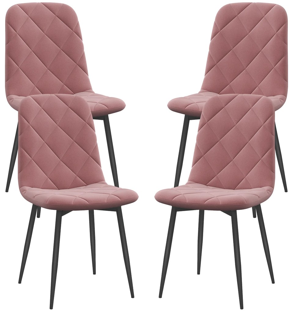 HOMCOM Scaune de Dining Set 4 Bucăți Scaun de Bucătărie cu Spătar, Imitație Catifea, Scaun 45 x 54 x 87 cm Roz | Aosom Romania