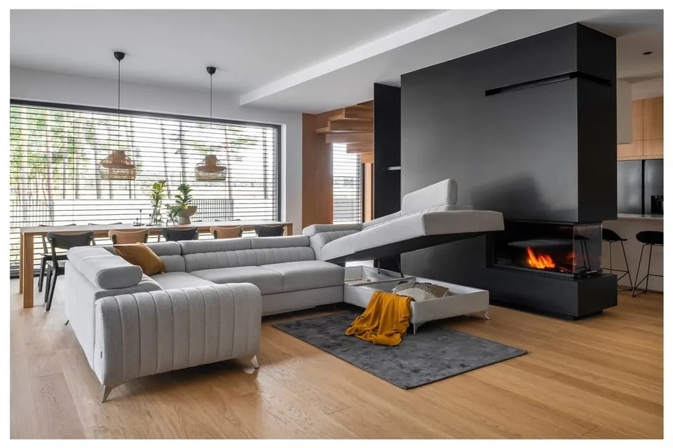 Colțar gri deschis extensibil/cu spațiu de depozitare (cu colț pe partea dreaptă/în formă de "U") Louis – ELTAP