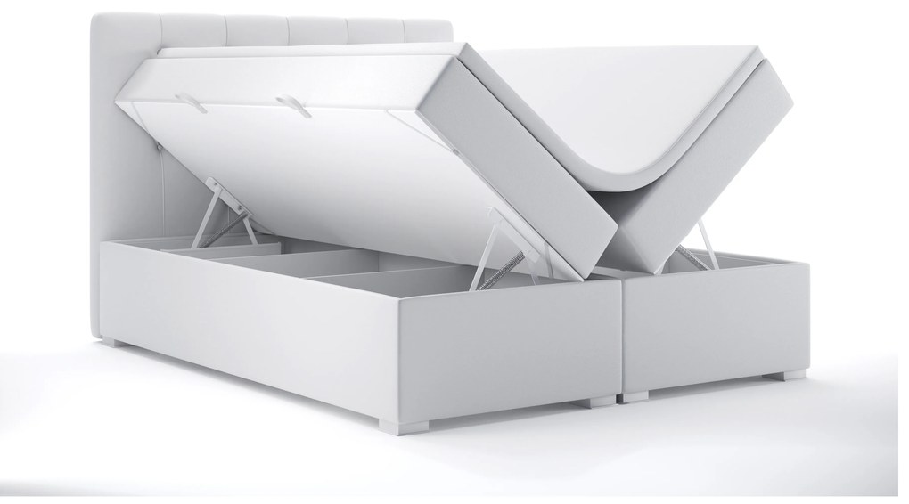 Pat matrimonial Boxspring 180 cm Ronda (alb piele ecologică) (cu sp. depozitare). 1044321