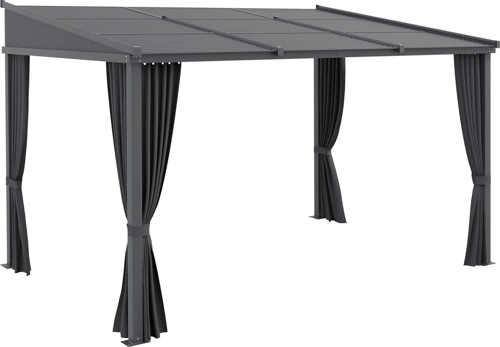 Outsunny Pavilion de grădină, pergolă, cu acoperiș glisant, draperii, cadru din aluminiu, gri închis, 3,65 x 2,55 x 2,05 m | Aosom Romania