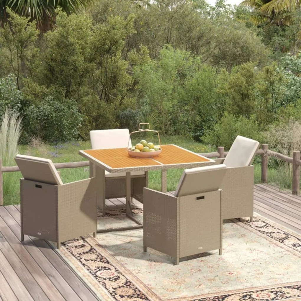 vidaXL Set mobilier de grădină cu perne, 5 piese, bej, poliratan
