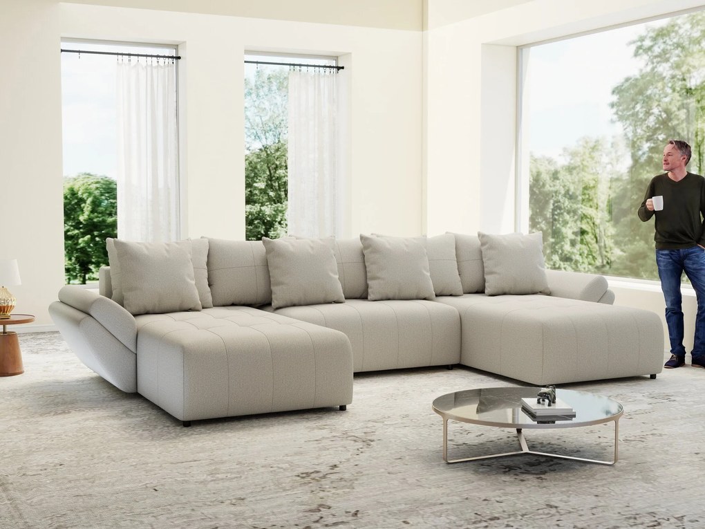 Colțar extensibil dumonde cu ladă de depozitare si sezut confortabil din spuma high-density, Berlin U Enjoy Bej 380x180 cm