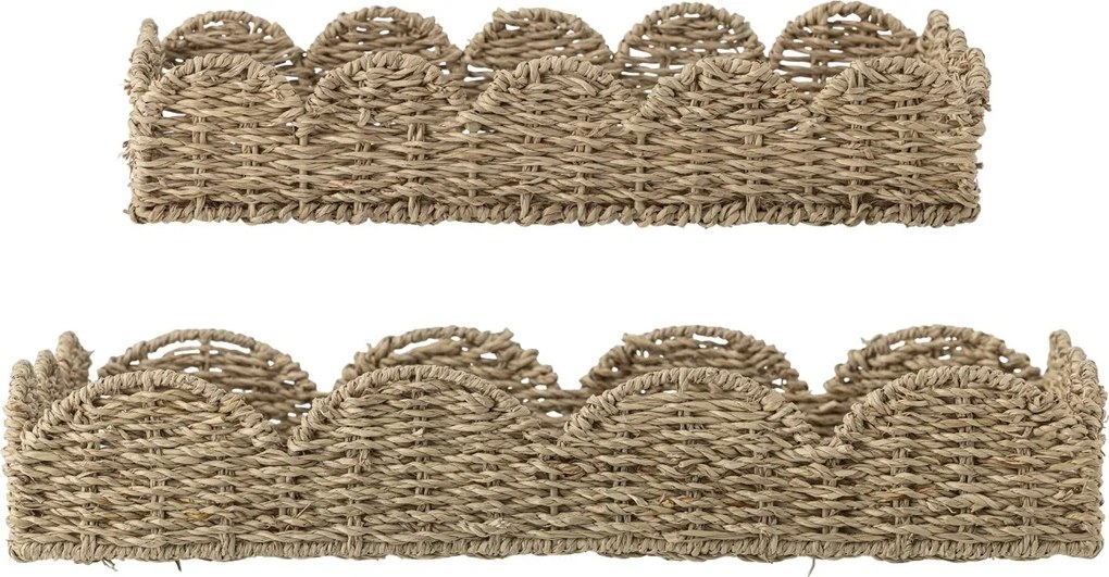 Set 2 tăvi de servire din iarbă de mare împletită, natur, cu margine ondulată, 35x24x7 cm și 45x35x8 cm, „Brea"
