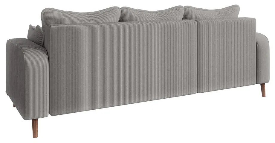 Colțar gri deschis cu tapițerie din catifea reiată (cu colț pe partea stângă ) Beata – Ropez