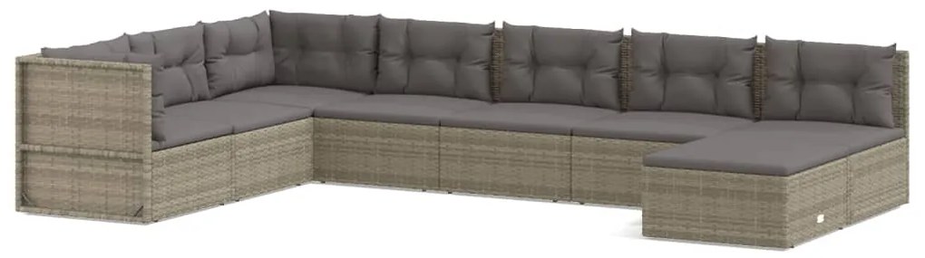 3187184 vidaXL Set mobilier de grădină cu perne, 8 piese, gri, poliratan