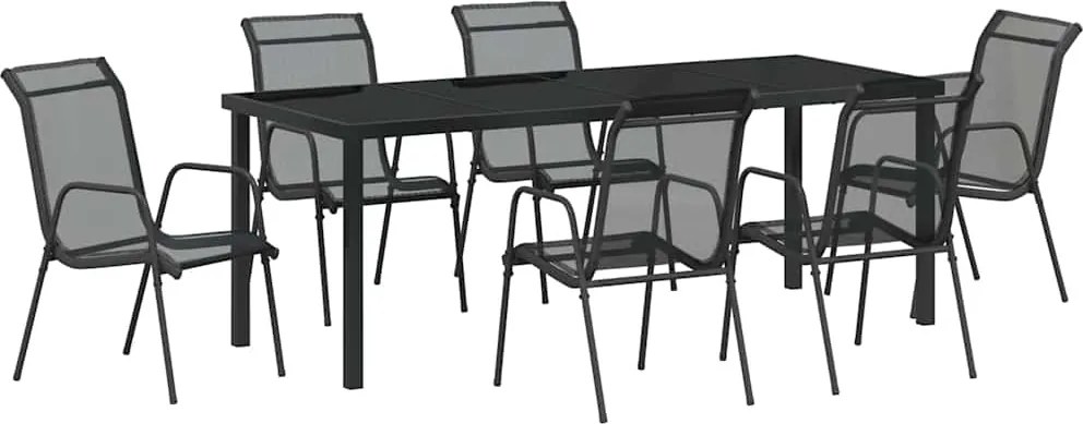 vidaXL Set de masă pentru grădină 7 pcs Negru
