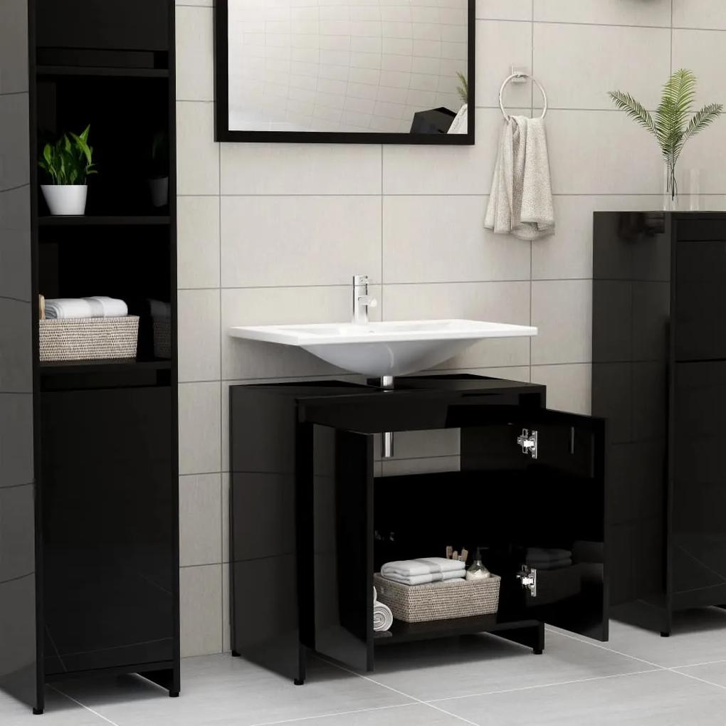 Dulap de baie, negru extralucios, 60 x 33 x 61 cm, PAL negru foarte lucios, 1