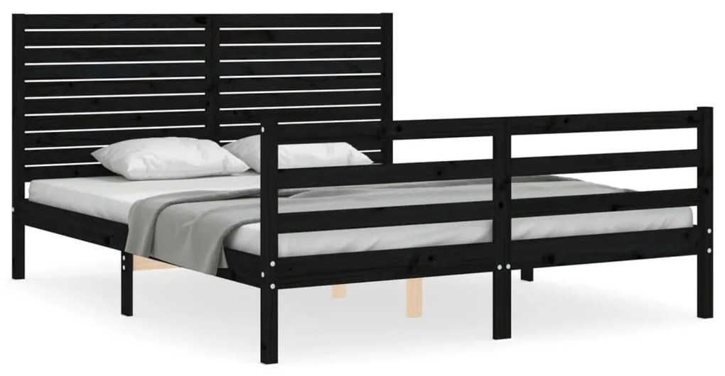 3195040 vidaXL Cadru de pat cu tăblie, negru, 160x200 cm, lemn masiv