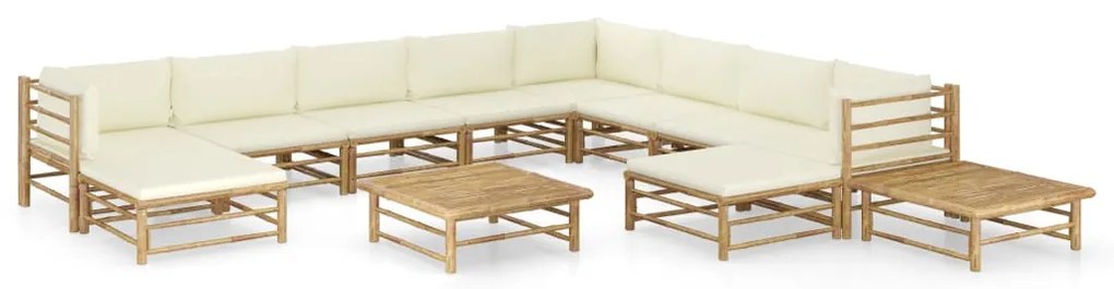 vidaXL Set mobilier de grădină cu perne alb crem, 12 piese, bambus