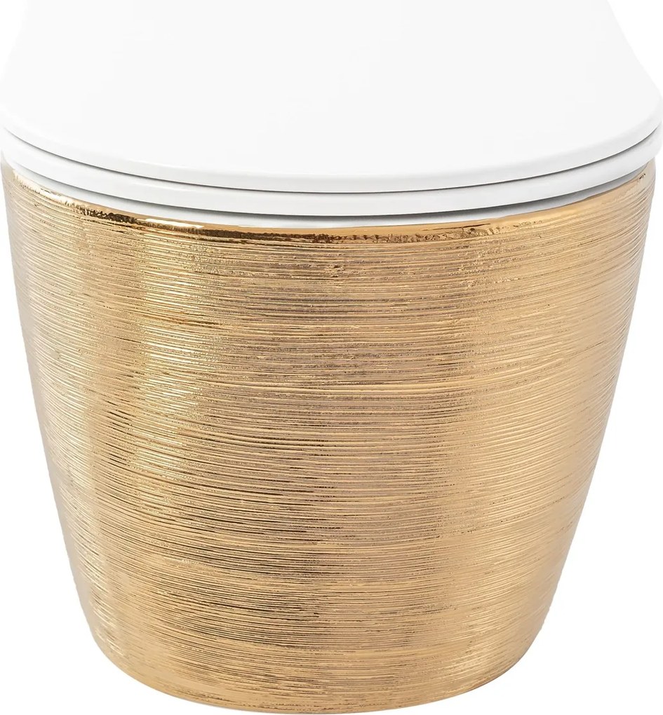 Vas WC suspendabil Rea Carlo Mini Tornado NF WHITE BRUSH GOLD