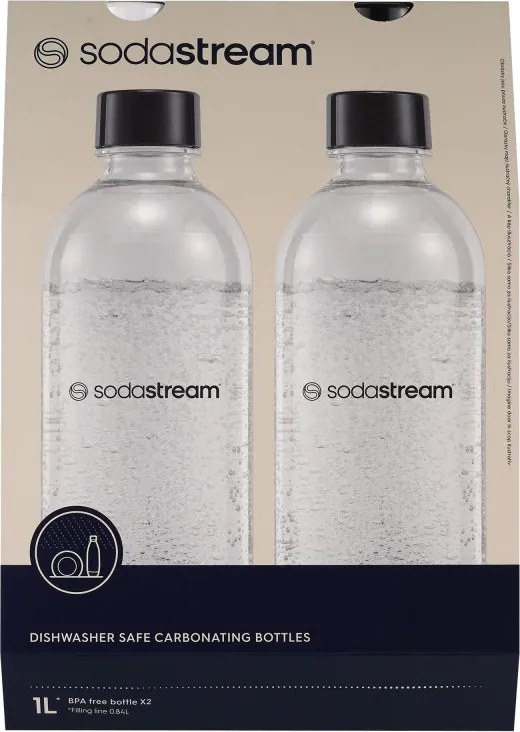 Set de sticle pentru carbonatare SodaStream Jet, 1 l, 2 buc., fără BPA, potrivite pentru mașina de spălat vase, negru