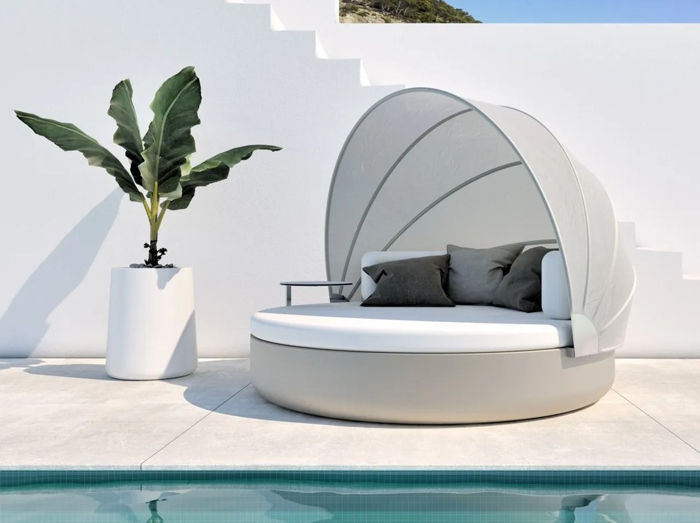 Pat de zi exterior cu spatar rabatabil si parasolar ULM