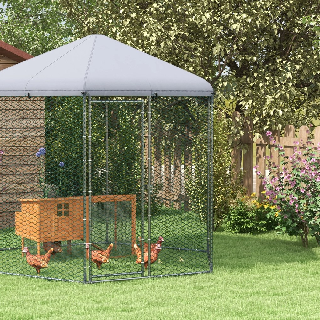 PawHut Țarc pentru găini exterior 5 m² parc cu plasă dim. 2,8L x 2,45l x 2,46H - spațiu acoperit - 5/8 găini | Aosom Romania