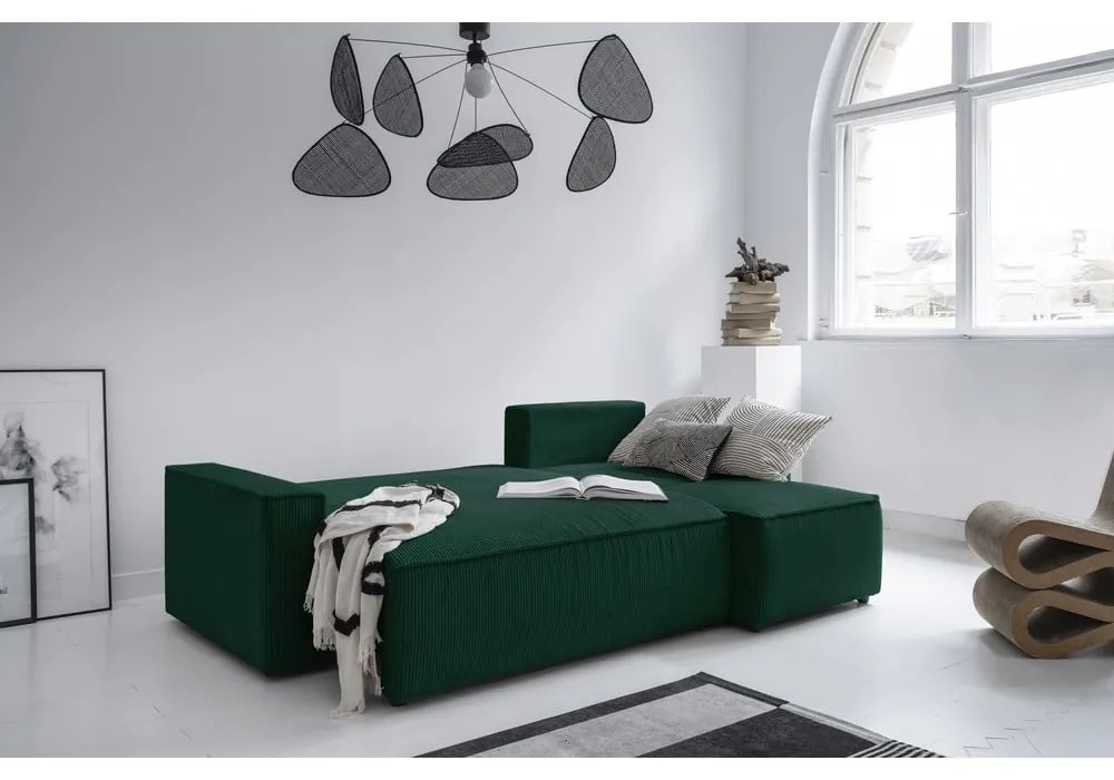 Colțar verde închis extensibil cu tapițerie din catifea reiată (cu colț variabil) Brave Dave – Miuform