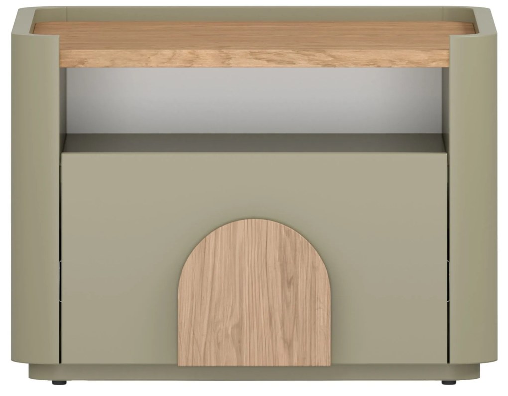 Noptieră Amilio 50 cm - eucalipt / stejar baltic dune / mânere stejar natural