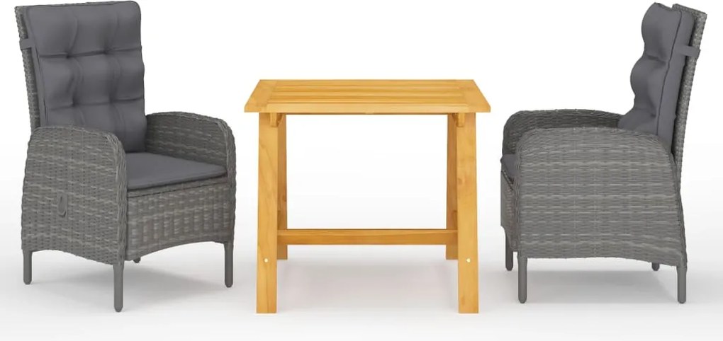 vidaXL Set de masă pentru grădină, 3 piese, gri