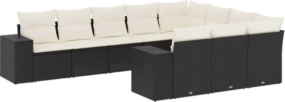 vidaXL Set canapele de grădină cu perne, 10 piese, negru, poliratan