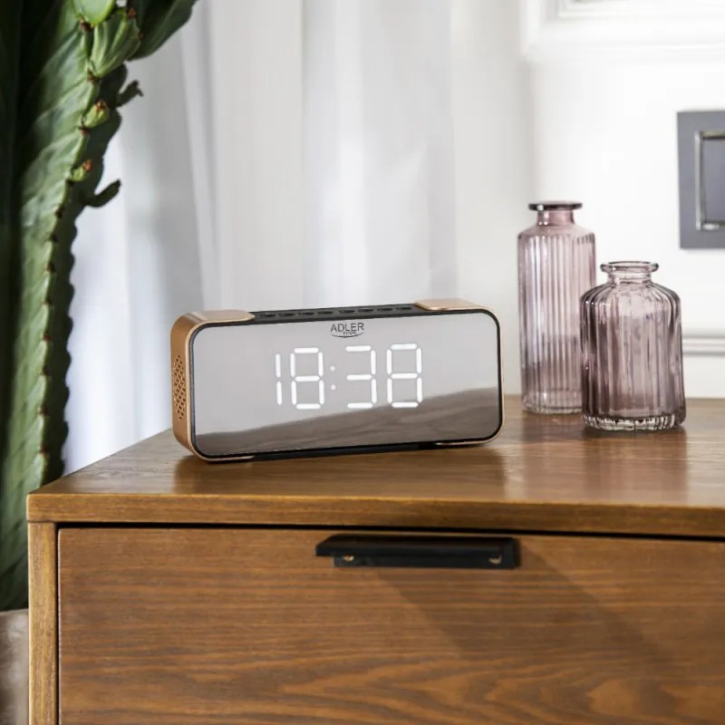Radio cu ceas Adler AD 1190 Copper, Bluetooth, AUX, USB, SD card, LCD display, 2600 mAh, Cupru/Negru