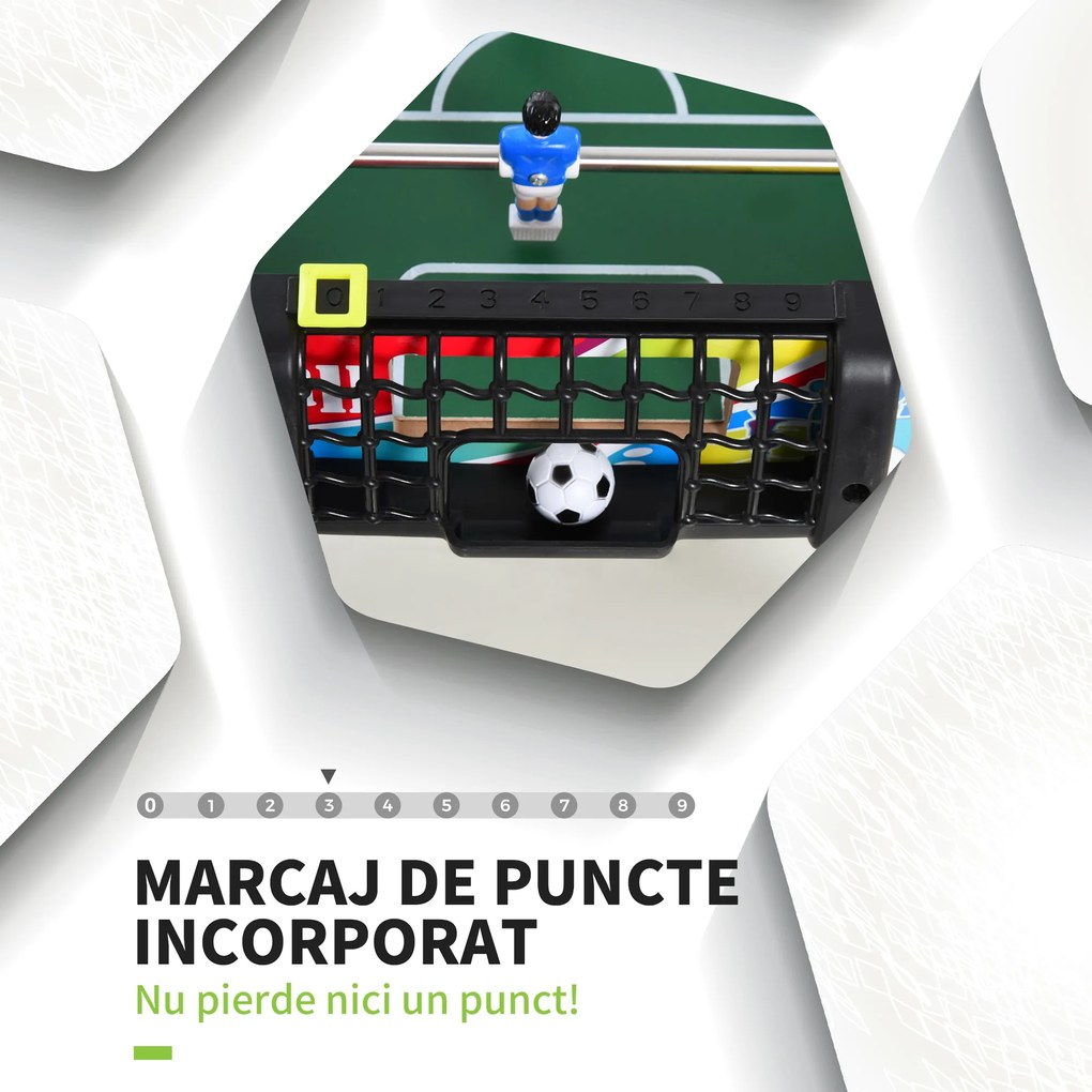 HOMCOM Masă de Fotbal cu 2 Panouri de Scor, din Lemn, Oțel Inoxidabil și Plastic, 86.5x43.5x63 cm, Multicolor | Aosom Romania