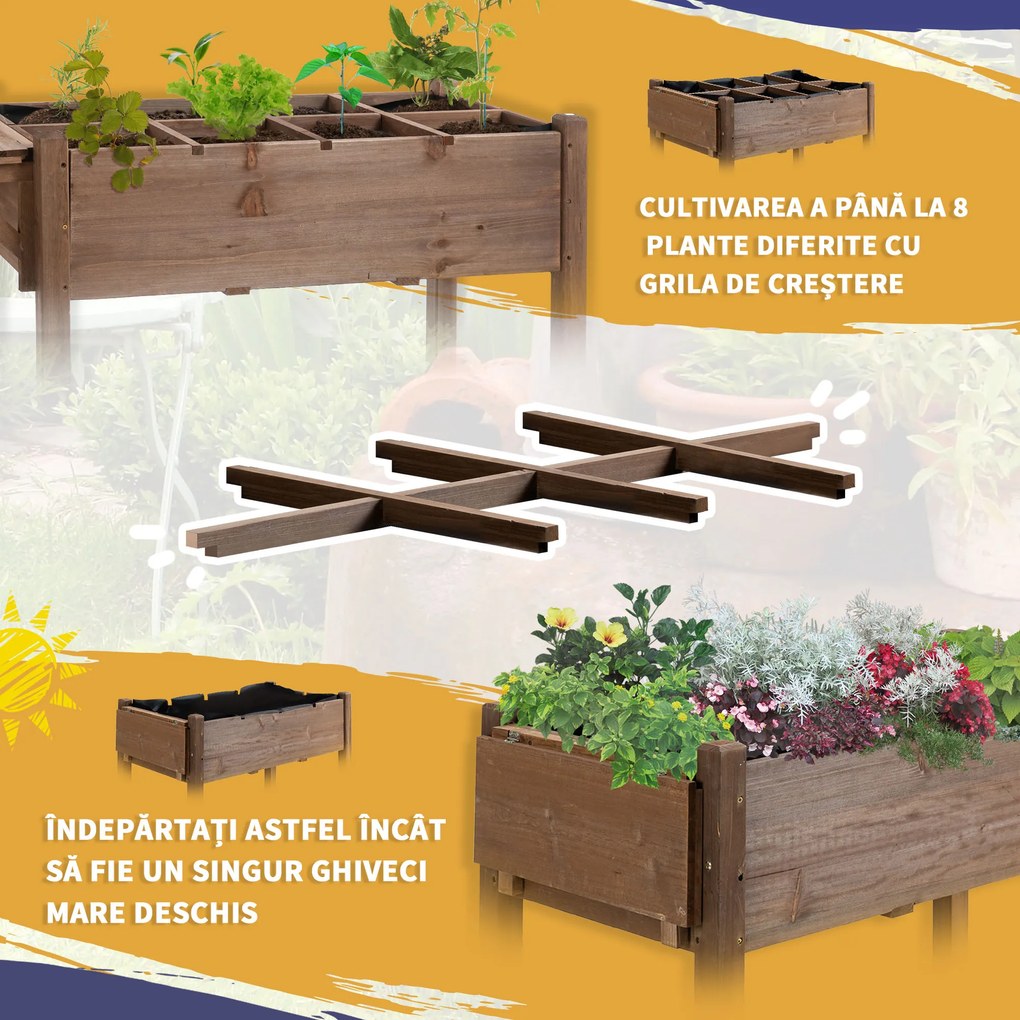 Outsunny Raised Garden Bed Planter Box w/ 8 Grow Grids, Storage Shelf & Lockable Wheels | Aosom Romania