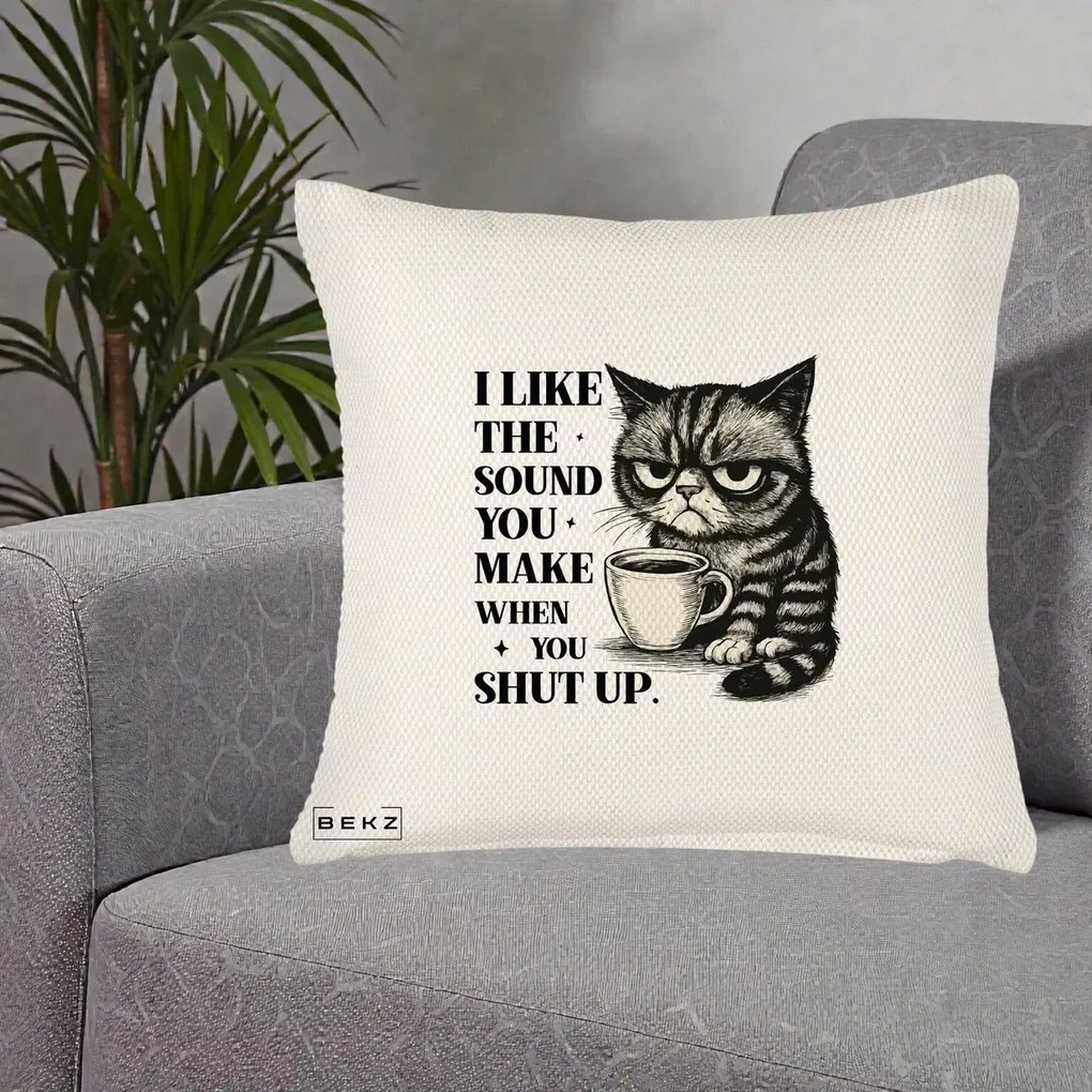 Perna Decorativa I Like the Sound You Make Pisica, 40x40 cm, Crem Reliefat, Husa Detasabila, Perna Inclusa, BEKZ®