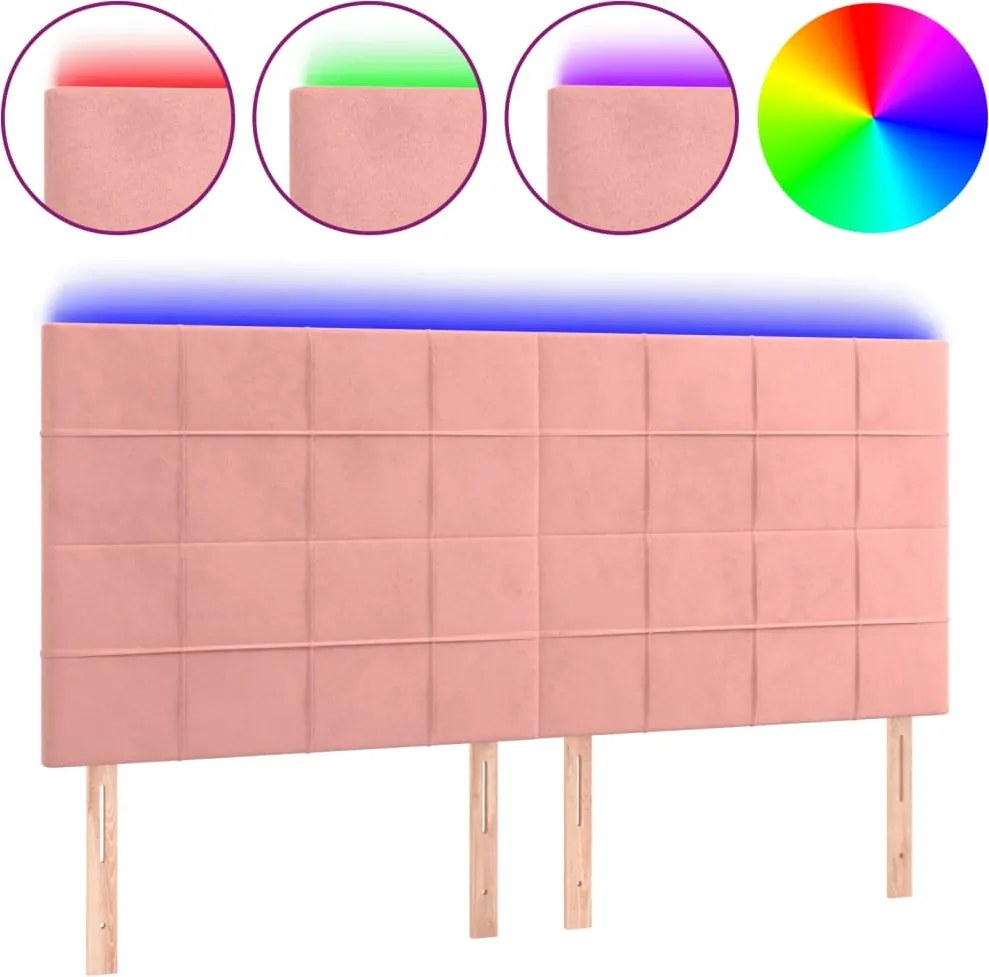 vidaXL Tăblie de pat cu LED, roz, 180x5x118/128 cm, catifea