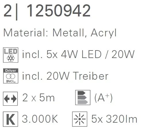 Sistem de cabluri cu 5 spoturi LED directionabile Tony 1250942 NV