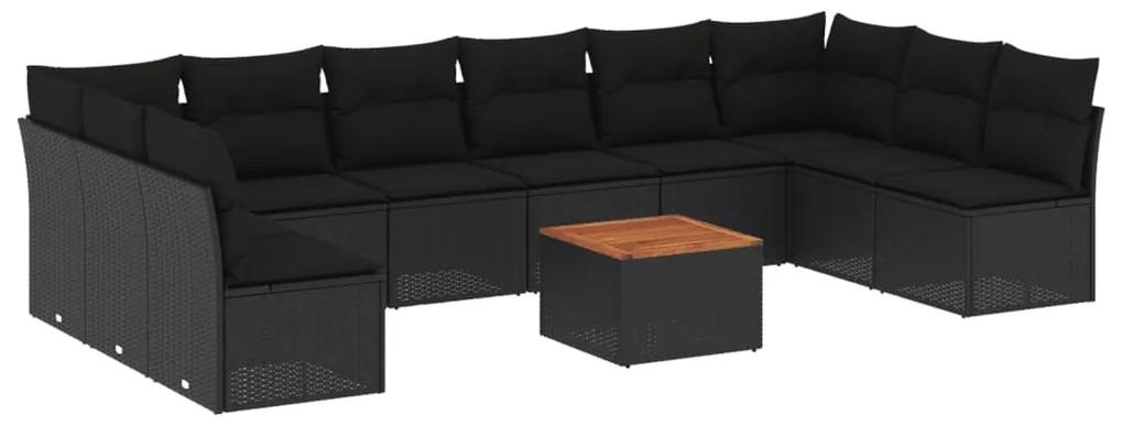 3256125 vidaXL Set canapele de grădină cu perne, 11 piese, negru, poliratan
