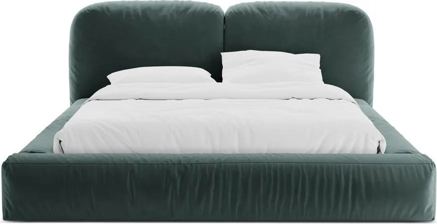 Pat matrimonial petrol tapițat cu spațiu de depozitare cu somieră 160x200 cm Martina – Micadoni