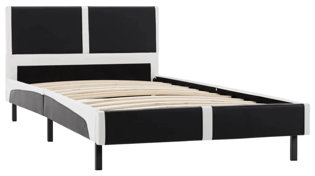 280287 vidaXL Cadru de pat, negru și alb, 90 x 200 cm, piele ecologică