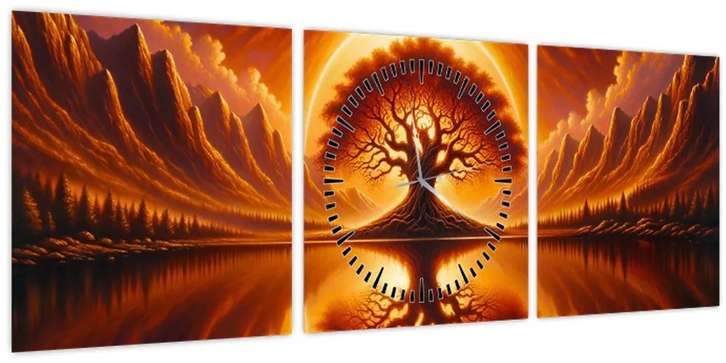 Tablou – Arbore în soare sângeriu (cu ceas) (90x30 cm)