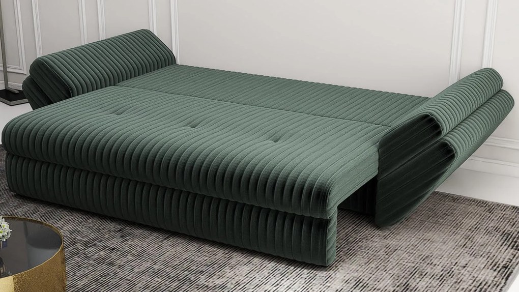 Canapea extensibilă dumonde cu ladă de depozitare si sezut confortabil din spuma high-density, Loana Ambience Green 250x100 cm
