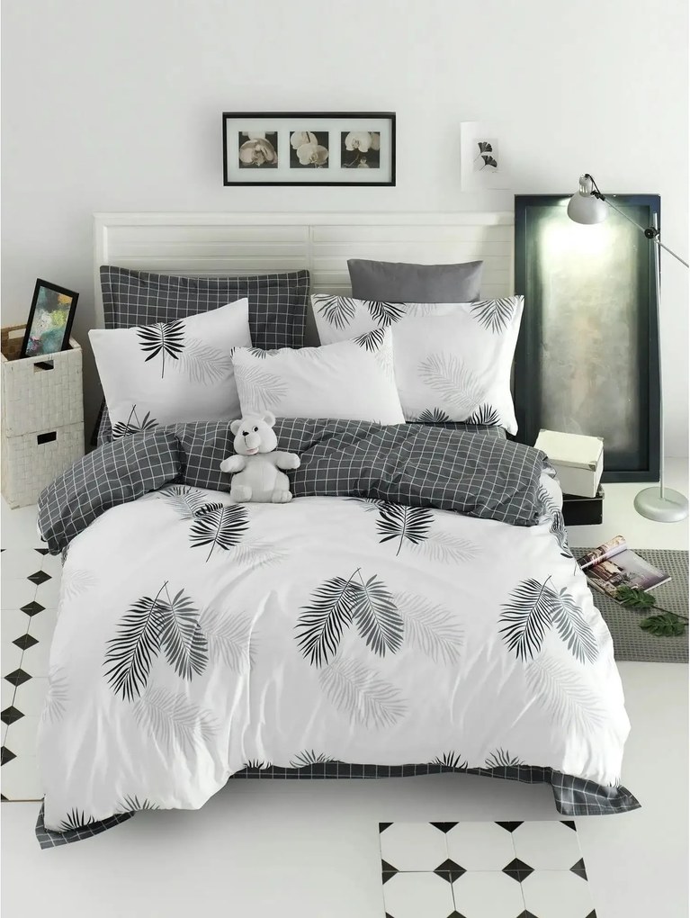 Set lenjerie pat PIPONG, alb/negru, bumbac/poliester, 200x220 cm, cu c