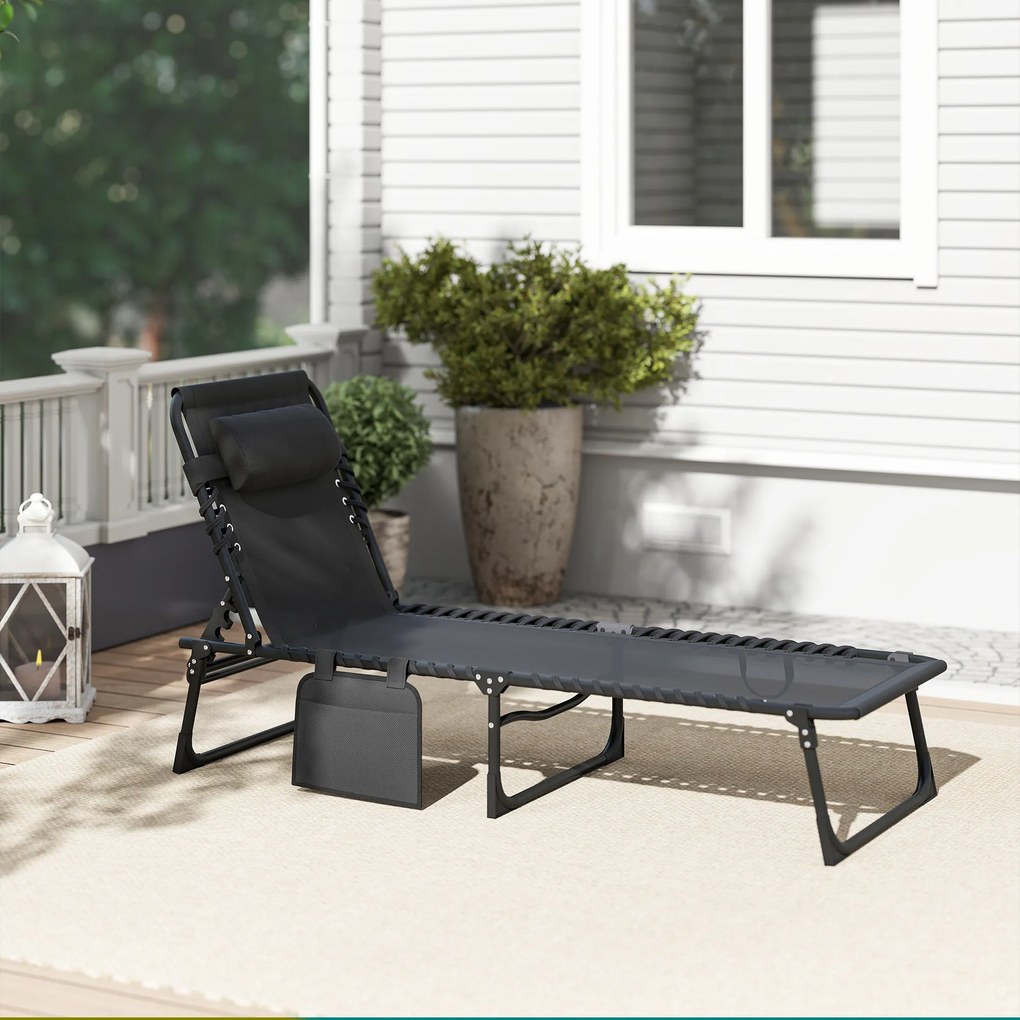 Outsunny Portable Sun Lounger, Folding Chaise Recliner, 5-Position Adjustable Cot, Black | Aosom Romania