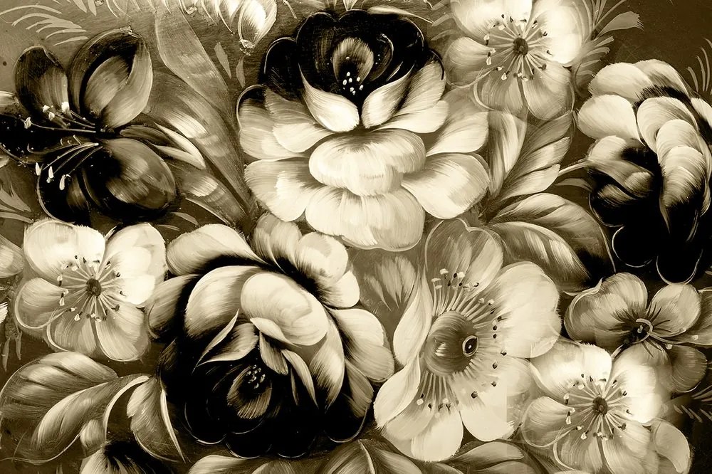 Tapet flori în tonuri sepia