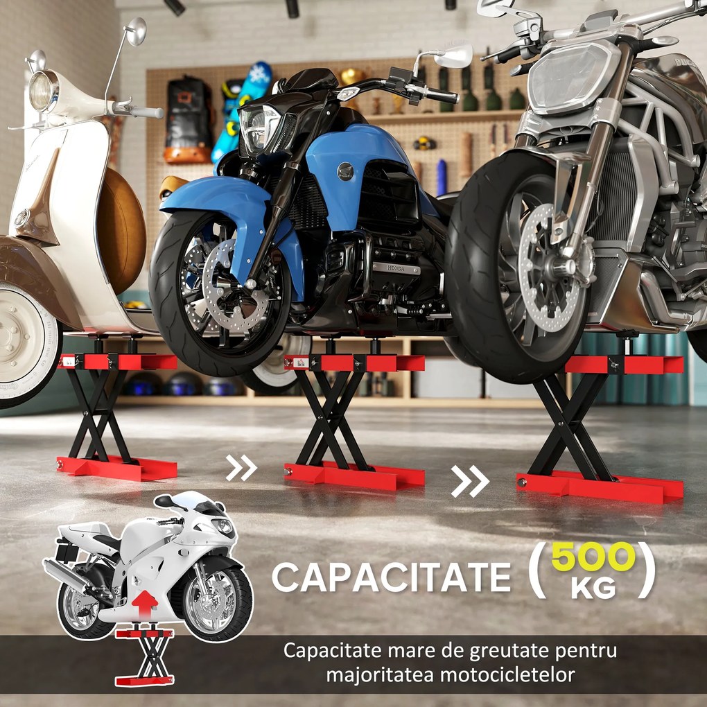 HOMCOM Cric Motocicletă Reglabil și Pliabil din Oțel, Capacitate 500kg | Aosom Romania