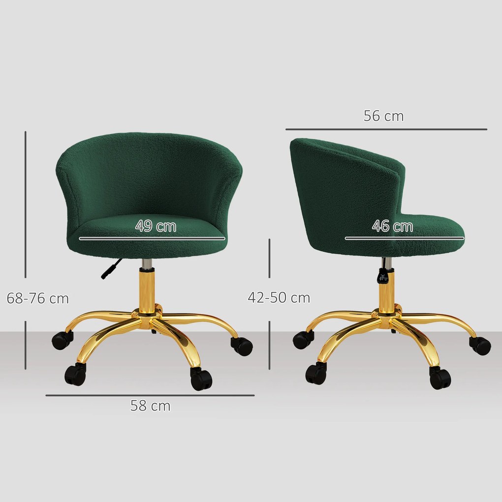 Vinsetto Scaun de birou, scaun de birou ergonomic reglabil în înălțime, scaun pivotant, picior din oțel, verde | Aosom Romania