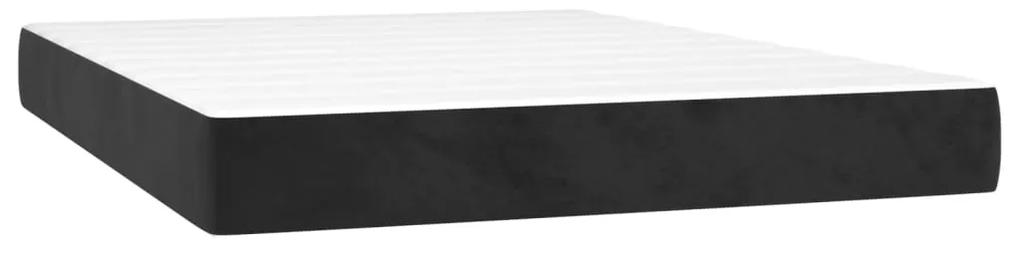 Pat box spring cu saltea, negru, 140x200 cm, catifea Negru, 140 x 200 cm, Nasturi de tapiterie