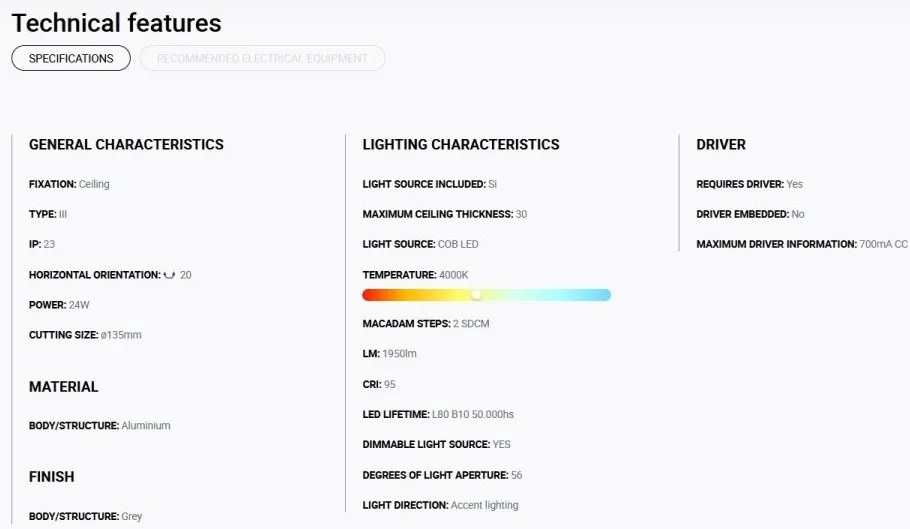 Spot LED incastrabil MINI-OPTIC Grey downlight LED CRI95 17/24W 4000K 56° 2110/2875 lm