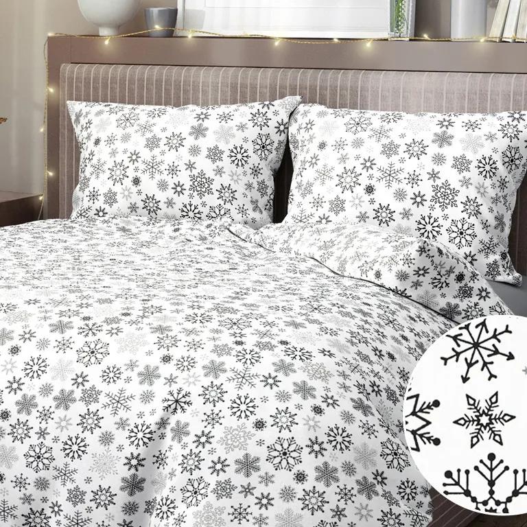 Goldea lenjerie de pat din bumbac de crăciun - model 1045 - fulgi negri pe alb 140 x 200 și 70 x 90 cm