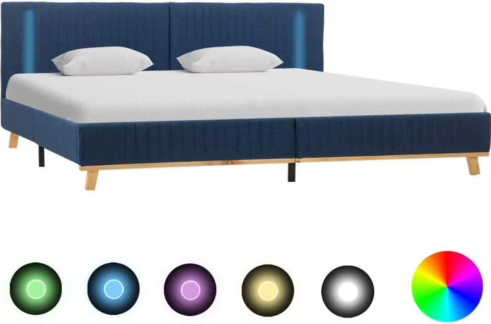 Cadru de pat cu LED, albastru, 160 x 200 cm, material textil