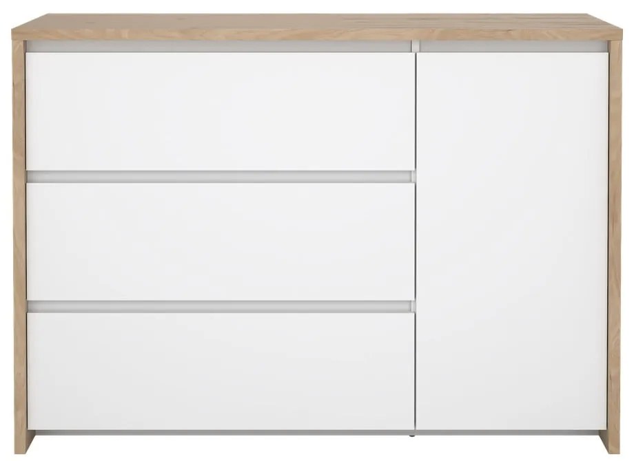 Comodă albă-în culoare naturală cu aspect de lemn de stejar 119x84x48 cm Next – Tvilum
